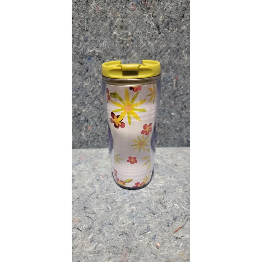Starbucks‎ Vintage 2008 Commuter Tumbler Green Fllip Lid w/florals 12oz